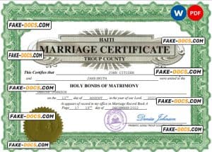 Haiti marriage certificate Word and PDF template, completely editable