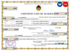 Guinea Bissau marriage certificate Word and PDF template, fully editable