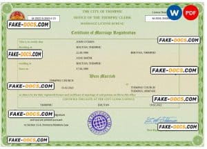 Bhutan marriage certificate Word and PDF template, fully editable