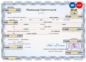 Benin marriage certificate Word and PDF template, completely editable