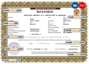 Belgium marriage certificate Word and PDF template, fully editable