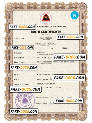 Timor-Leste vital record birth certificate PSD template