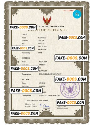 Thailand vital record birth certificate PSD template, fully editable