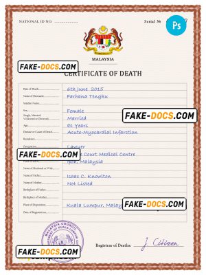 Malaysia death certificate PSD template, completely editable