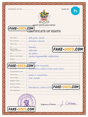 Saint Kitts and Nevis death certificate PSD template, completely editable