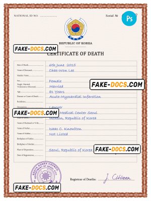 South Korea vital record death certificate PSD template