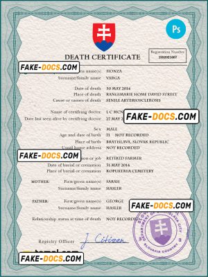 Slovakia vital record death certificate PSD template