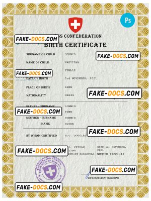 Switzerland vital record birth certificate PSD template