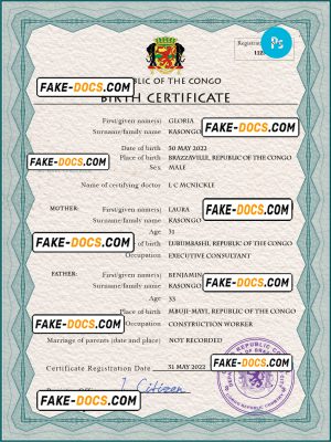 Congo (Republic of the) vital record birth certificate PSD template, completely editable