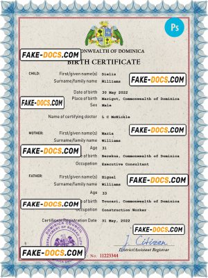 Dominica vital record birth certificate PSD template