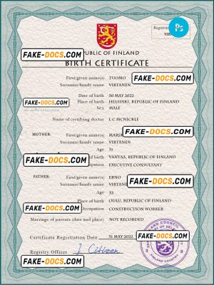 Finland vital record birth certificate PSD template