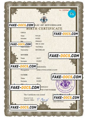 Seychelles vital record birth certificate PSD template