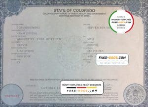 USA Colorado state birth certificate template in PSD format, fully editable