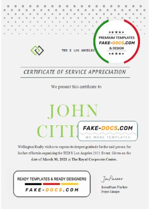 USA Service certificate template in Word and PDF format USA Service certificate template in Word and PDF format