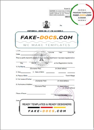 Nigeria birth certificate template in Word and PDF format
