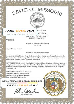 USA Missouri marriage certificate template in PSD format