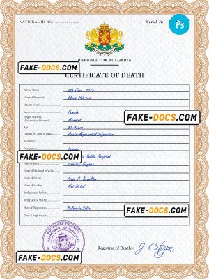 Bulgaria death certificate PSD template, completely editable