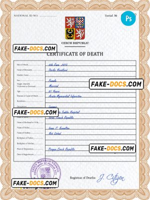 Czechia death certificate PSD template, completely editable