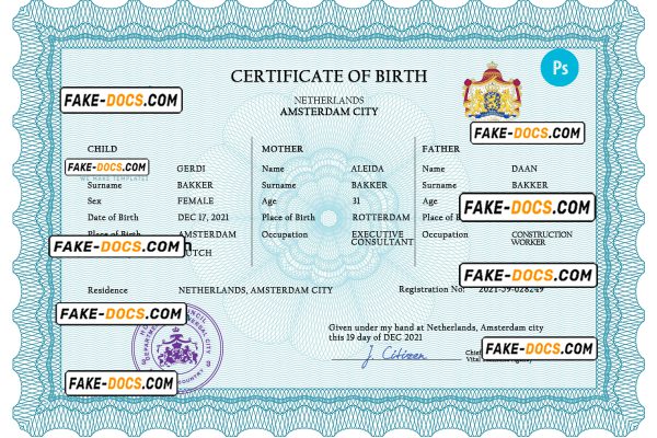 Nigeria vital record birth certificate PSD template, fully editable