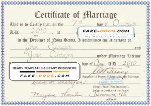 Canada Province of Nova Scotia marriage certificate template in PSD format