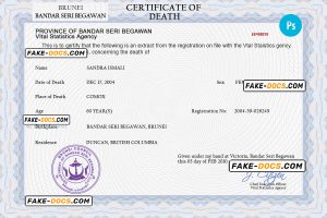 Brunei vital record death certificate PSD template, fully editable