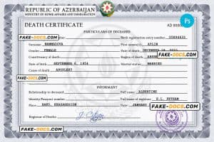 Azerbaijan vital record death certificate PSD template, completely editable