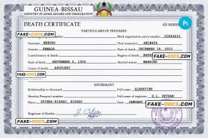 Guinea-Bissau vital record death certificate PSD template, completely editable