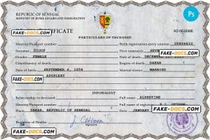 Senegal vital record death certificate PSD template