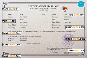 Algeria marriage certificate PSD template, fully editable