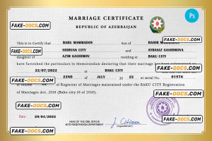 Azerbaijan marriage certificate PSD template, completely editable