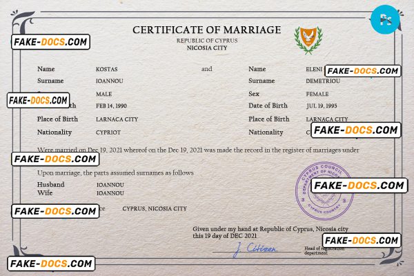 Cyprus marriage certificate PSD template, fully editable