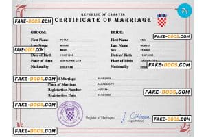 Croatia marriage certificate PSD template, fully editable