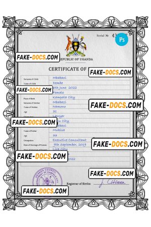 Uganda birth certificate PSD template, completely editable
