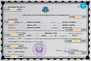 Chile marriage certificate PSD template, completely editable