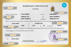 Canada marriage certificate PSD template, fully editable