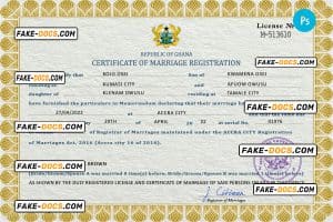 Ghana marriage certificate PSD template, fully editable