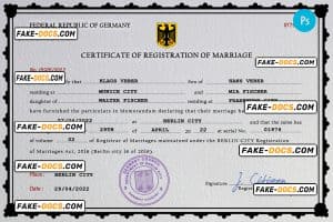 Germany marriage certificate PSD template, completely editable