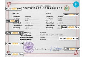 El Salvador marriage certificate PSD template, completely editable