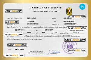 Egypt marriage certificate PSD template, fully editable