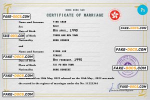 Hong-Kong marriage certificate PSD template, completely editable