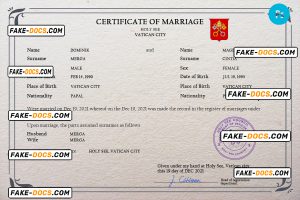 Holy See marriage certificate PSD template, completely editable