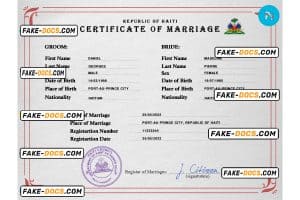 Haiti marriage certificate PSD template, completely editable