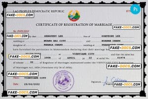 Laos marriage certificate PSD template, completely editable