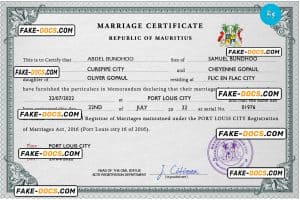Mauritius marriage certificate PSD template, completely editable