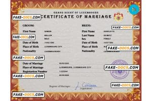 Luxembourg marriage certificate PSD template, fully editable