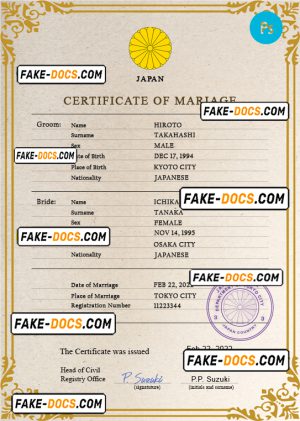 Japan marriage certificate PSD template, fully editable