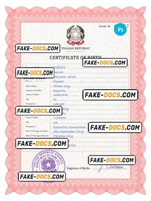 Italy birth certificate PSD template, completely editable
