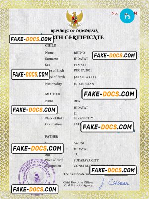 Indonesia vital record birth certificate PSD template, completely editable