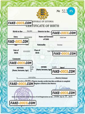 Estonia vital record birth certificate PSD template
