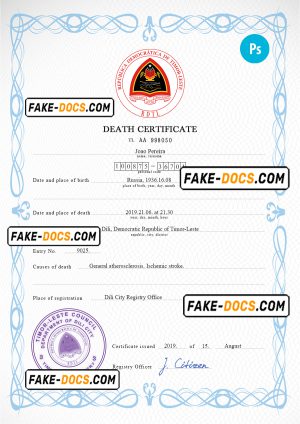 Timor-Leste vital record death certificate PSD template